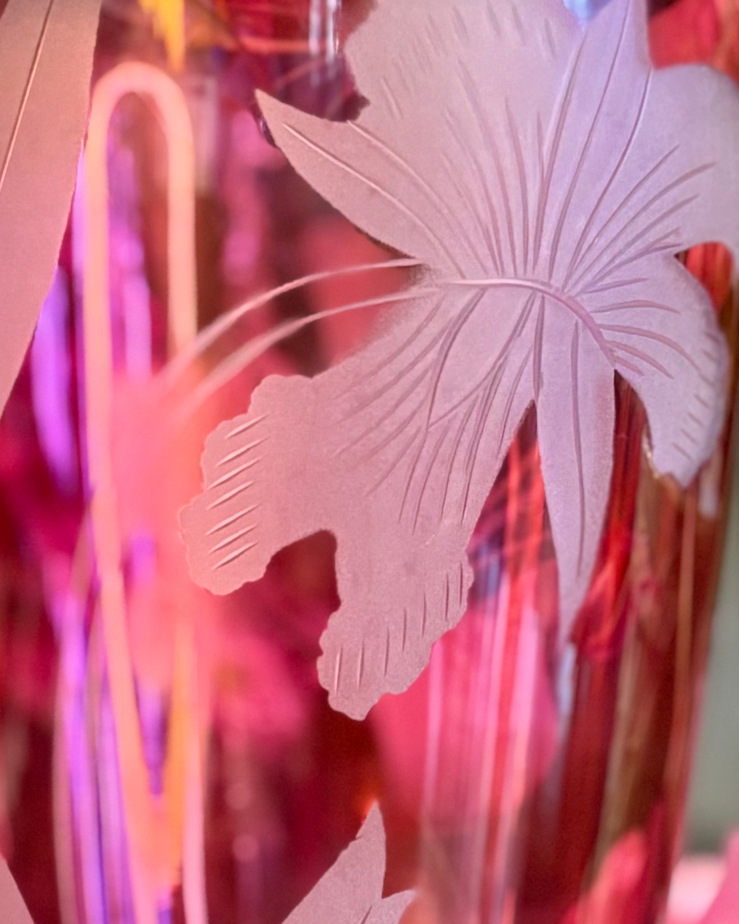 Vintage Cranberry Glass Iris Etched Vase | Ruby Art Glass Floral Vase | 11” Tall