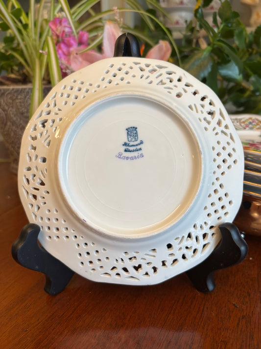 Schumann Bavaria Reticulated Floral Porcelain Plates — Set of 6, 6”