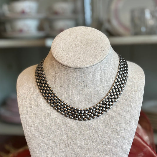Vintage Silver Tone Chainmail Necklace | 5 Strand Brick Link Collar Statement Necklace