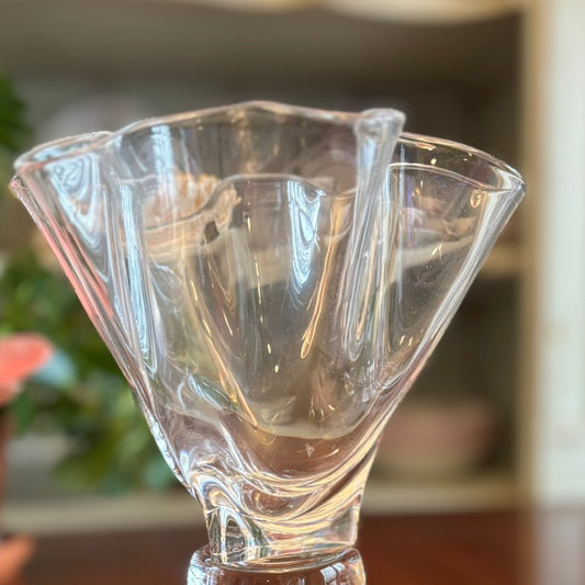 Signed Steuben Crystal Handkerchief Vase — Sculptural Mid-Century Clear Glass