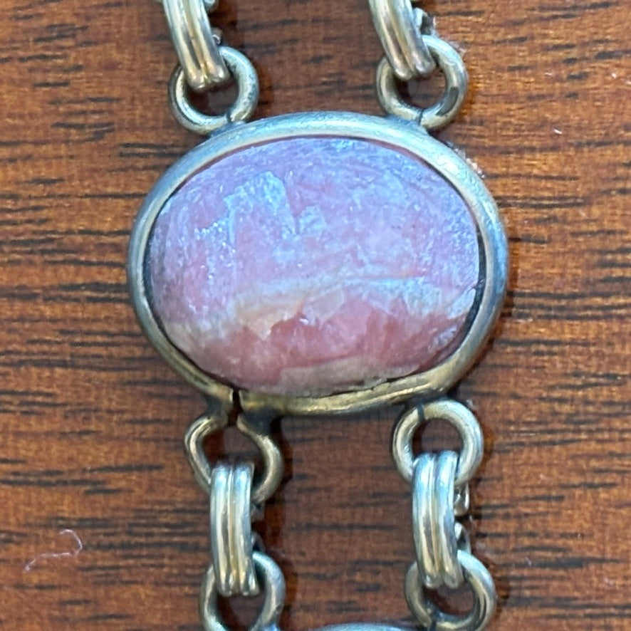 Vintage Egyptian Revival Scarab Bracelet Mixed Stone Cabochons Gold Tone 7”