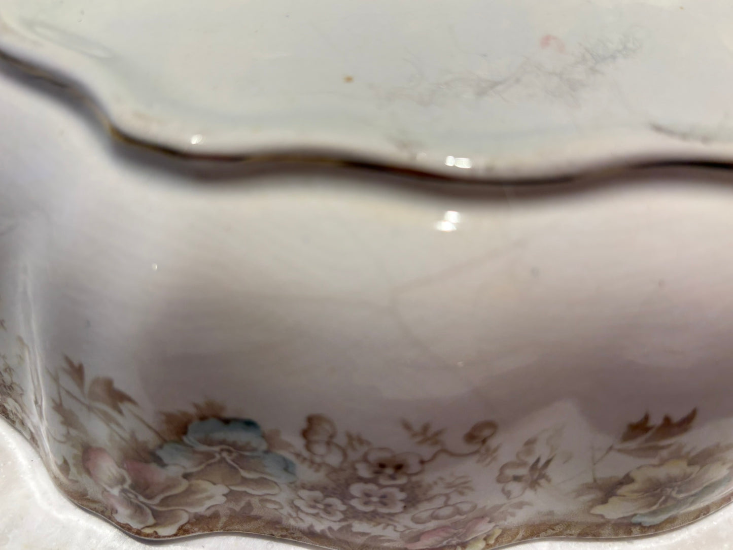 Vintage Johnson Brothers “Pansy” Covered Serving Dish | Brown Transferware Floral | England