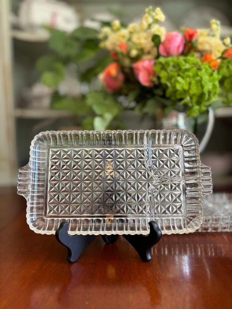Vintage Pressed Glass Snack Trays (Set of 8) | Beaded Edge & Ribbed Design | Mid-Century Entertaining