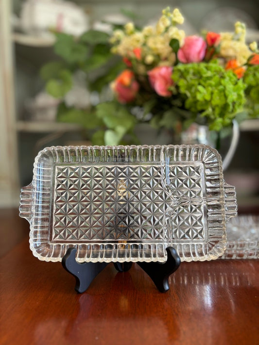 Vintage Pressed Glass Snack Trays (Set of 8) | Beaded Edge & Ribbed Design | Mid-Century Entertaining