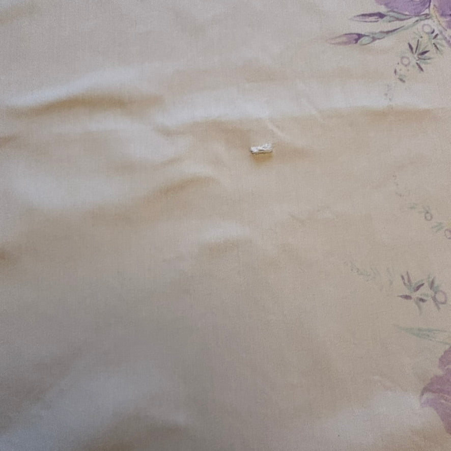 Vintage Floral Tablecloth | Purple Iris & Lattice Border | Mid-Century Cotton Blend | 45 x 52