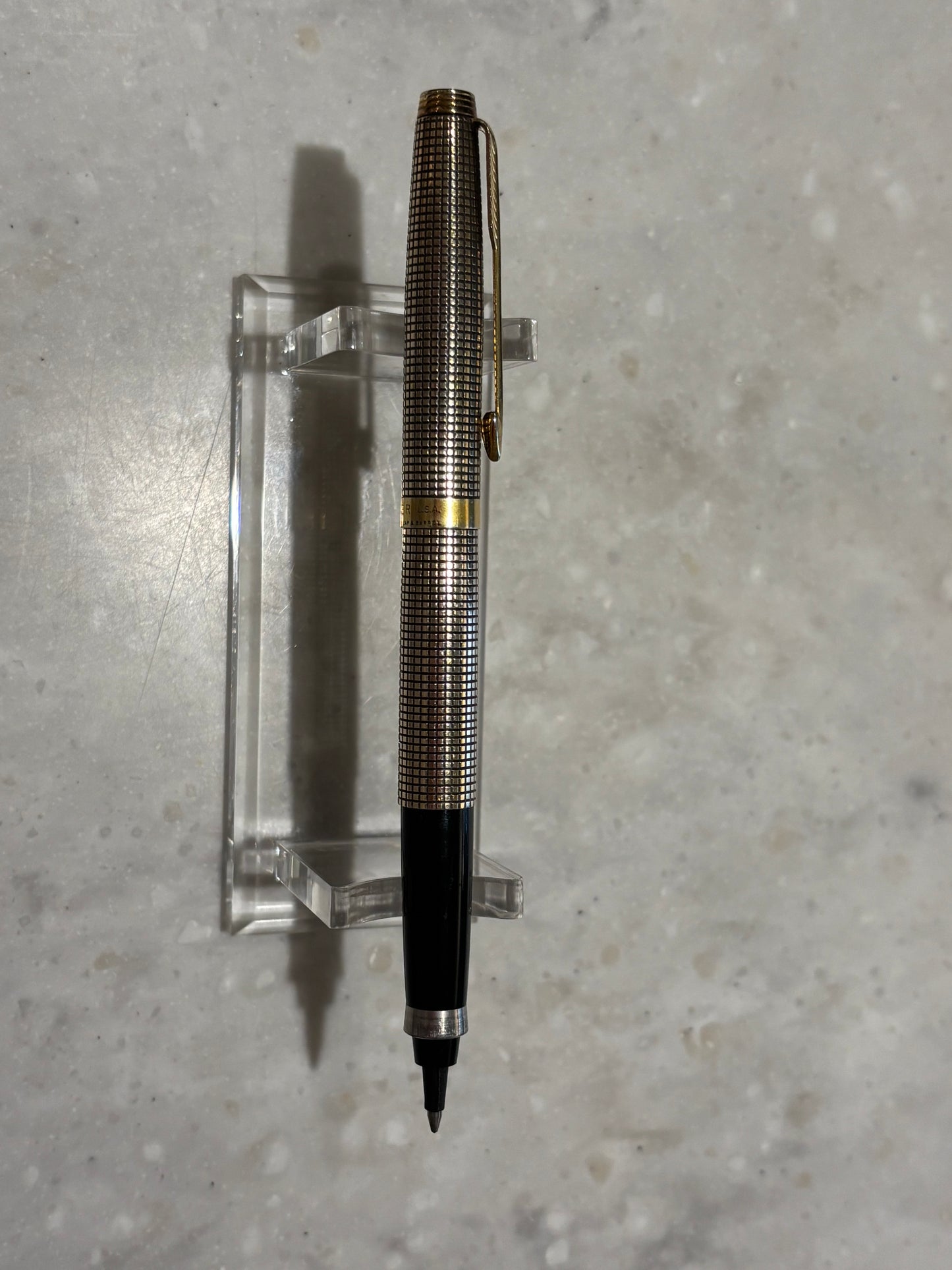 Vintage Parker 75 Ciselé Rollerball - Felt Tip Pen | Sterling Silver Vermeil Grid Pattern | Made in USA