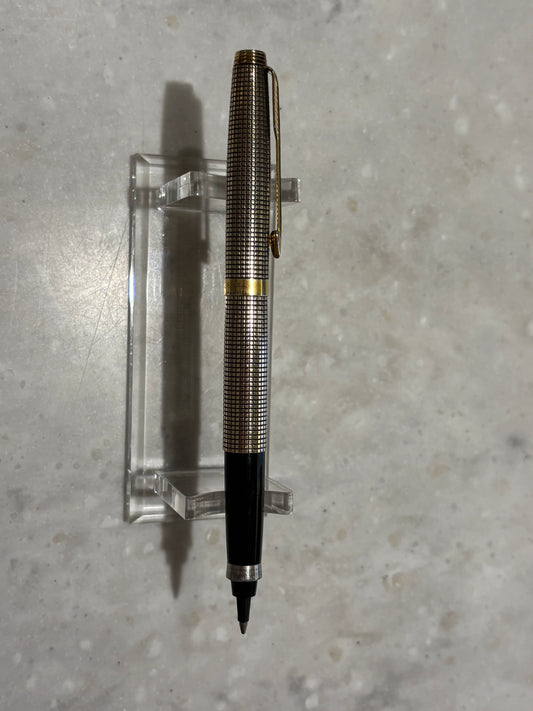 Vintage Parker 75 Ciselé Rollerball - Felt Tip Pen | Sterling Silver Vermeil Grid Pattern | Made in USA
