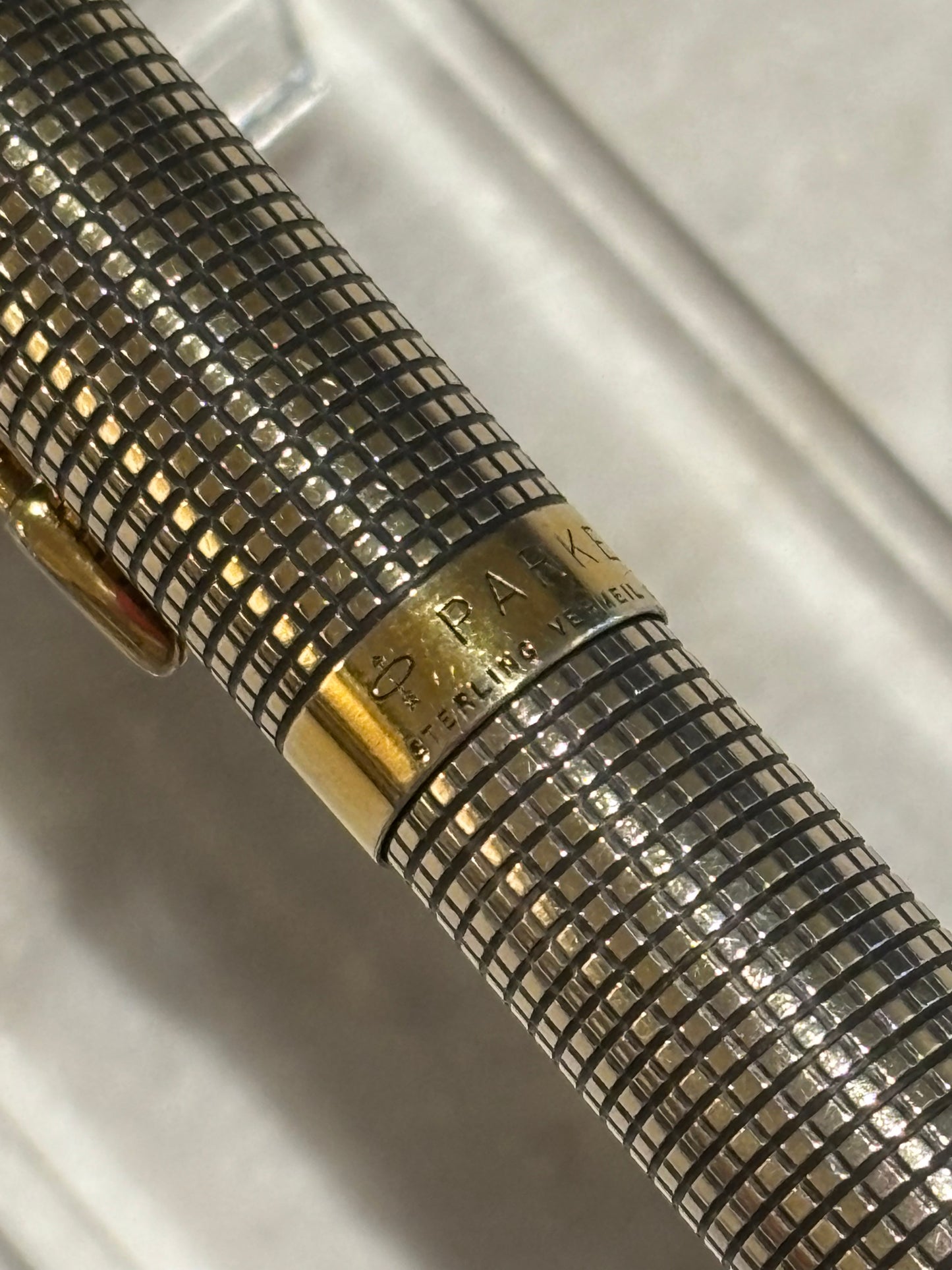 Vintage Parker 75 Ciselé Rollerball - Felt Tip Pen | Sterling Silver Vermeil Grid Pattern | Made in USA