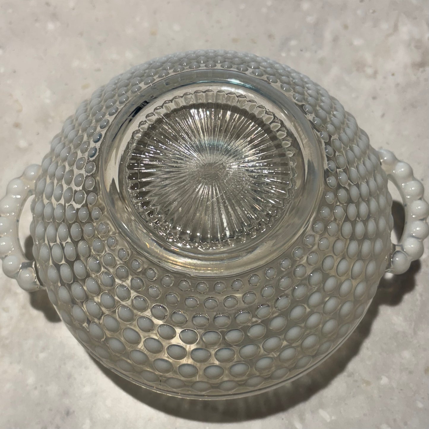Vintage Fenton Hobnail Milk Glass Double Handled Bowl | Opalescent White Art Glass | 6"