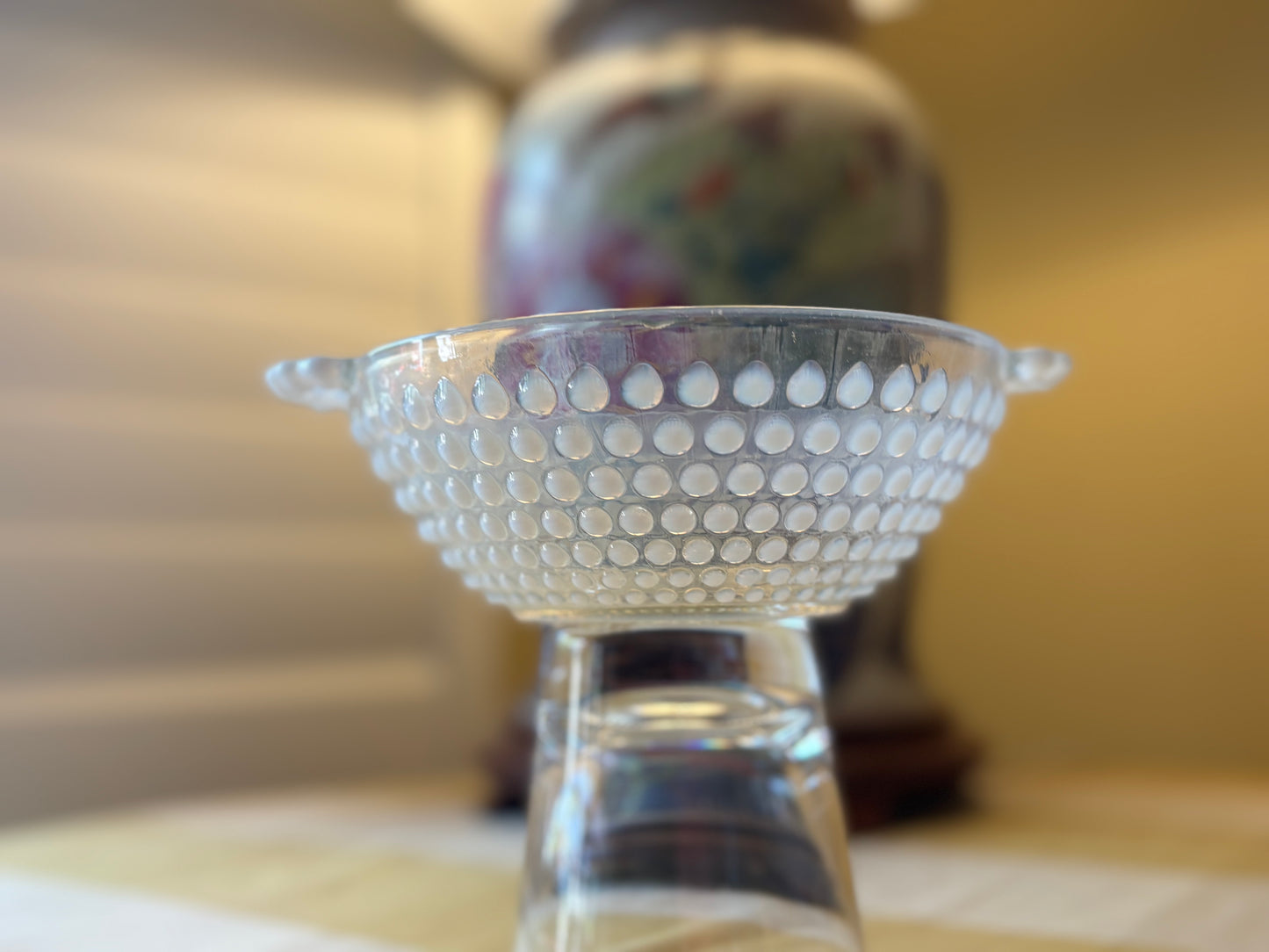 Vintage Fenton Hobnail Milk Glass Double Handled Bowl | Opalescent White Art Glass | 6"