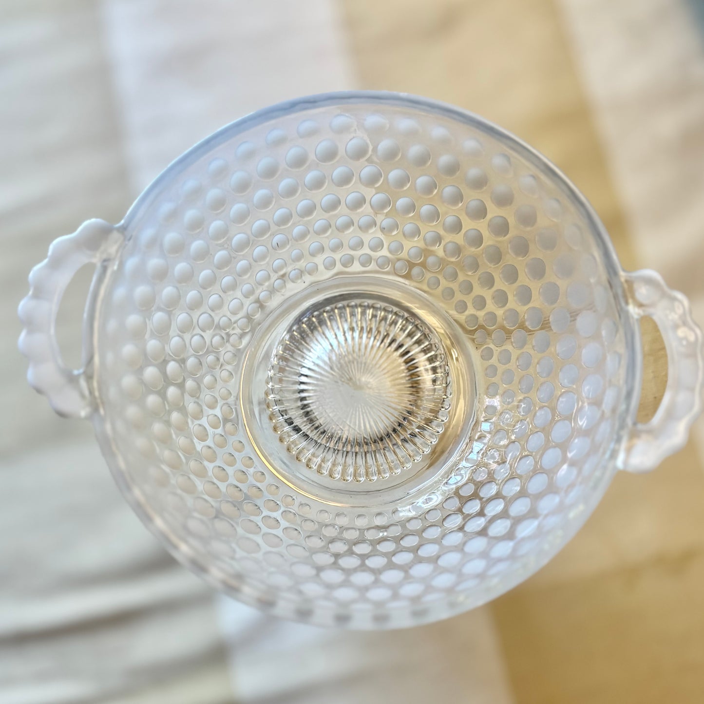 Vintage Fenton Hobnail Milk Glass Double Handled Bowl | Opalescent White Art Glass | 6"
