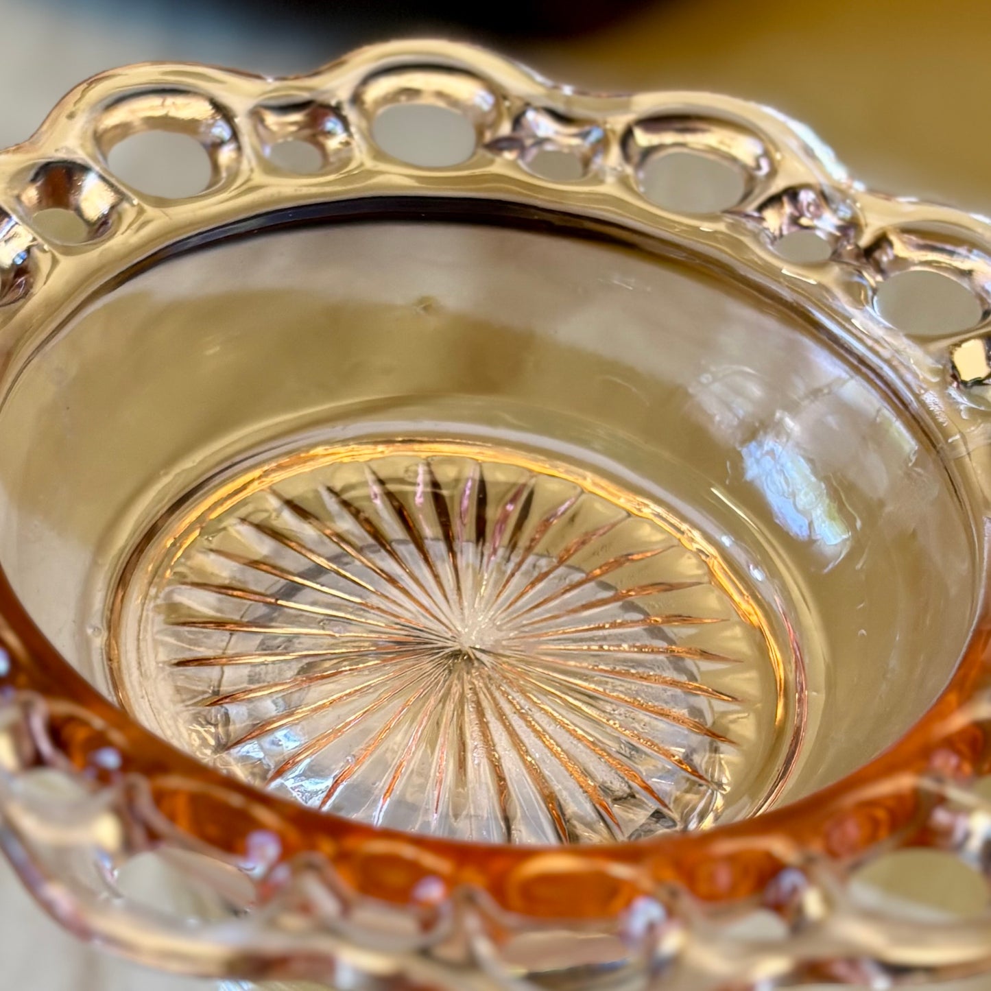 Vintage Anchor Hocking Old Colony Pink Depression Glass Lace Edge Bowl