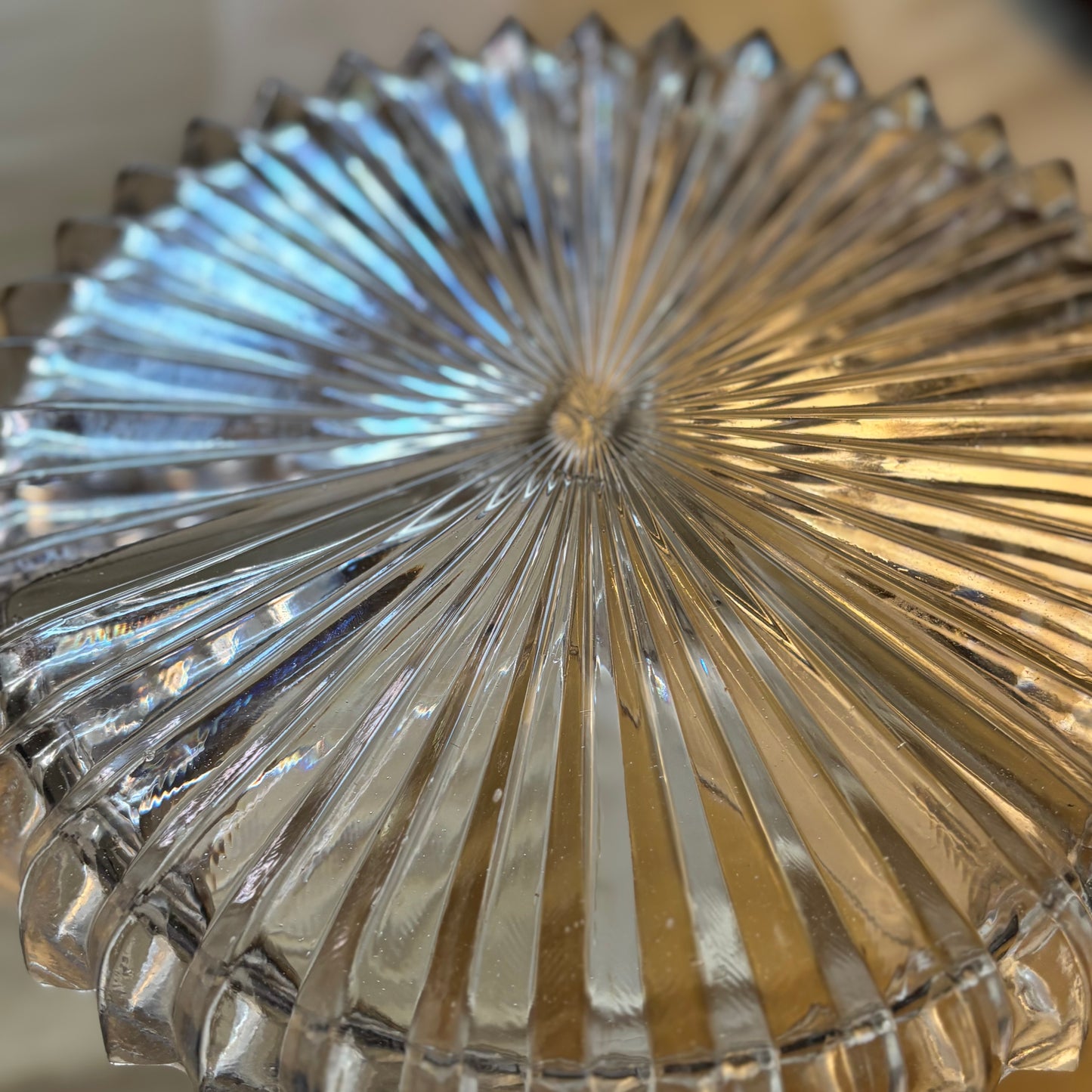 Large Heavy Pressed Glass Divided Relish Dish with Patinated Metal Rim