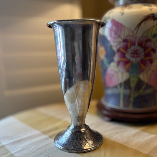 Vintage Wm. Rogers Rosalie Silverplate Trumpet Vase | Floral Engraved Base
