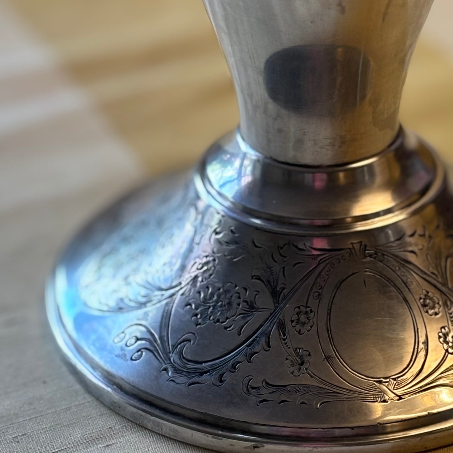 Vintage Wm. Rogers Rosalie Silverplate Trumpet Vase | Floral Engraved Base