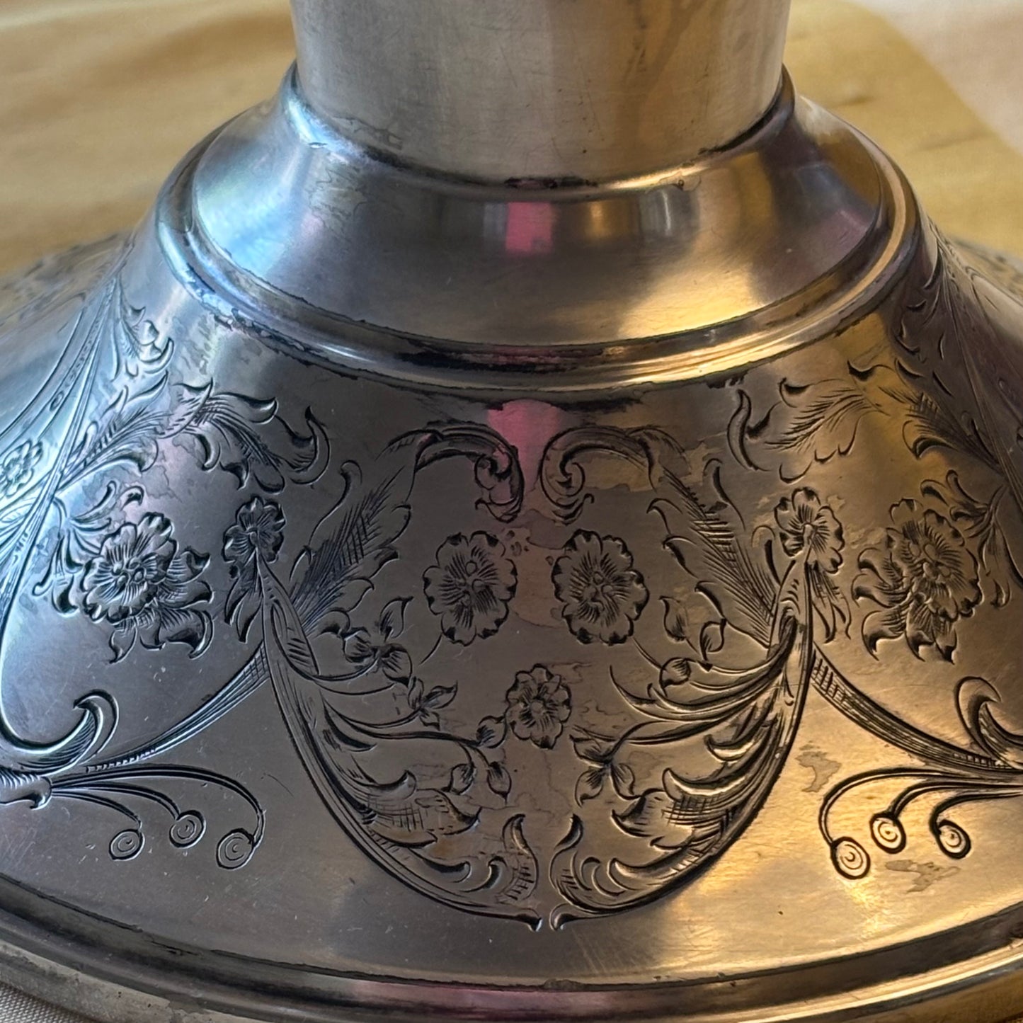 Vintage Wm. Rogers Rosalie Silverplate Trumpet Vase | Floral Engraved Base