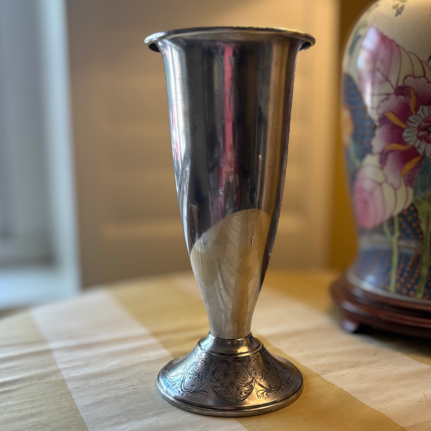 Vintage Wm. Rogers Rosalie Silverplate Trumpet Vase | Floral Engraved Base