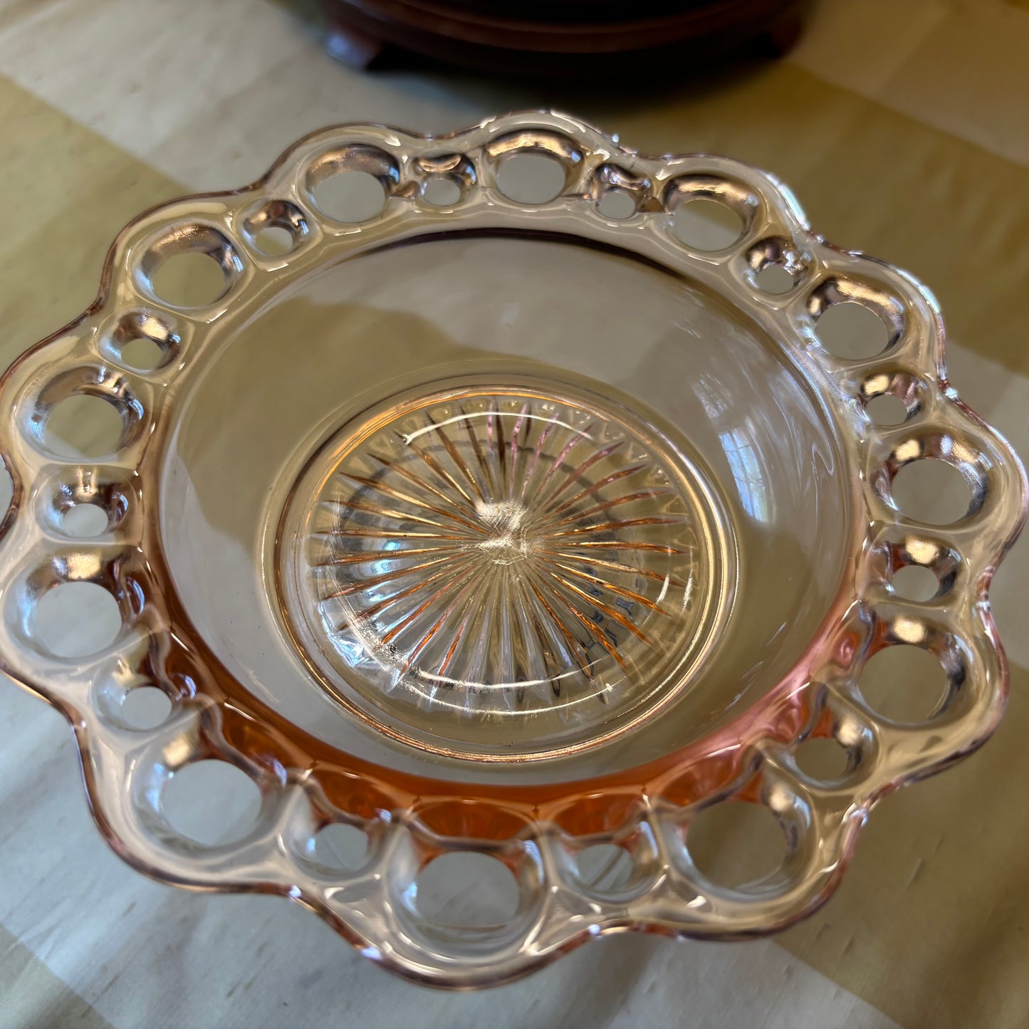 Vintage Anchor Hocking Old Colony Pink Depression Glass Lace Edge Bowl