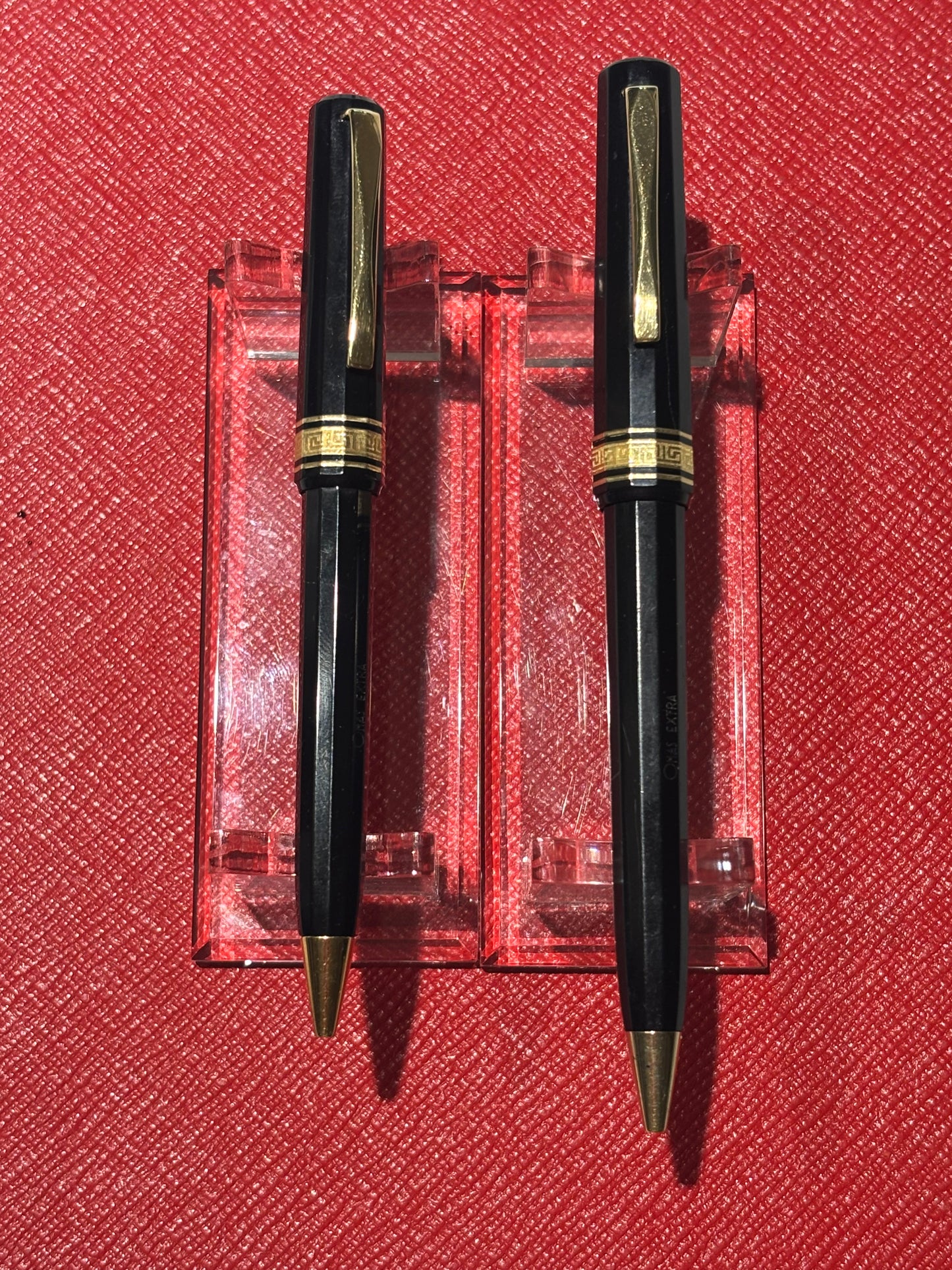 OMAS Extra Black Faceted Ballpoint Pen Set – Pair of Pre-2003 Italian Writing Instruments