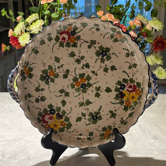 Vintage Galileo Brand Salami Italian Floral Serving Platter Blue Handles 12″