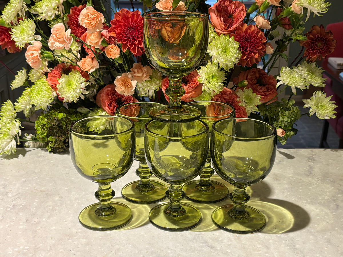 Imperial Glass Hoffman House Green Water Goblets Set of 6 Vintage 5¾″