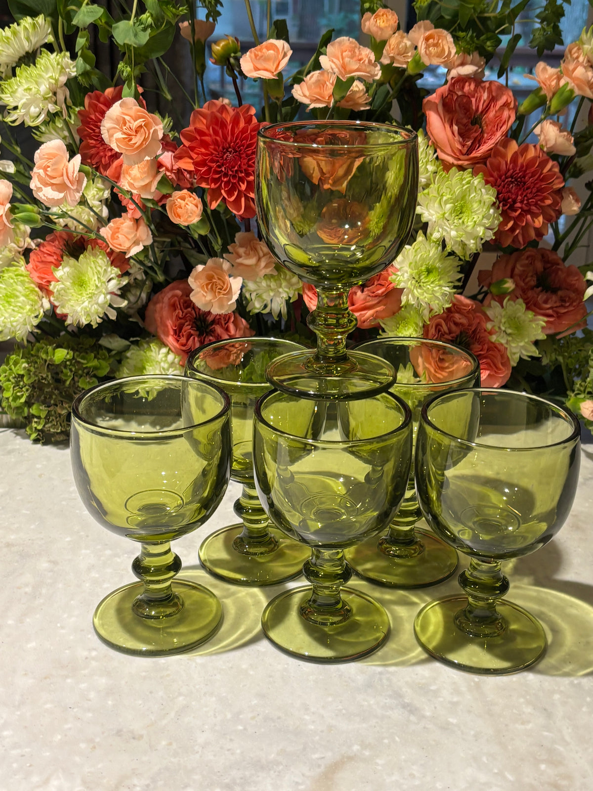 Imperial Glass Hoffman House Green Water Goblets Set of 6 Vintage 5¾″