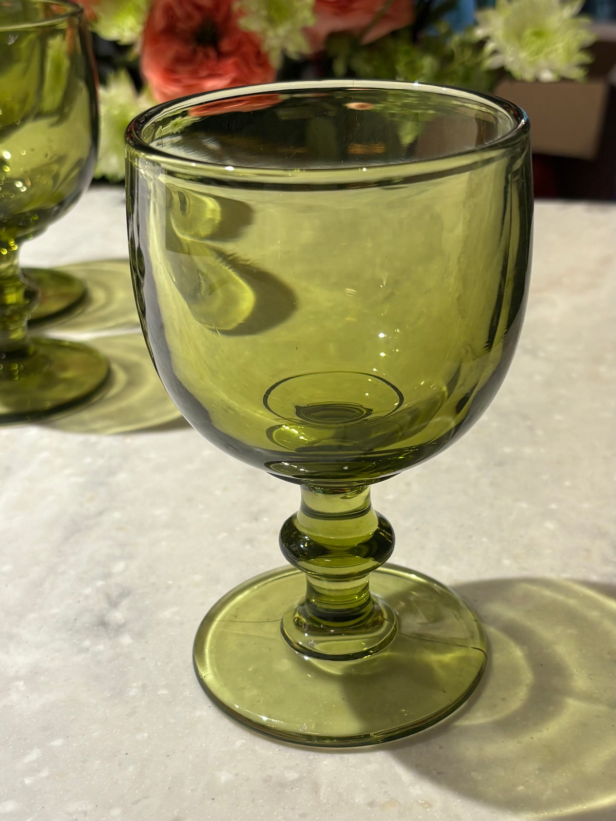 Imperial Glass Hoffman House Green Water Goblets Set of 6 Vintage 5¾″