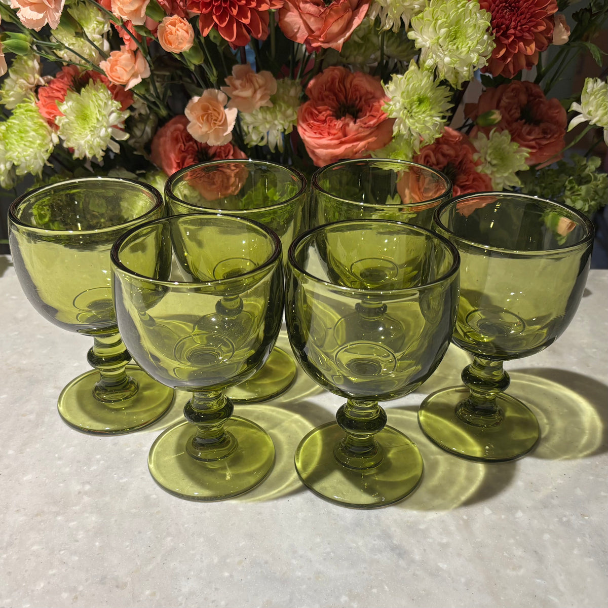 Imperial Glass Hoffman House Green Water Goblets Set of 6 Vintage 5¾″