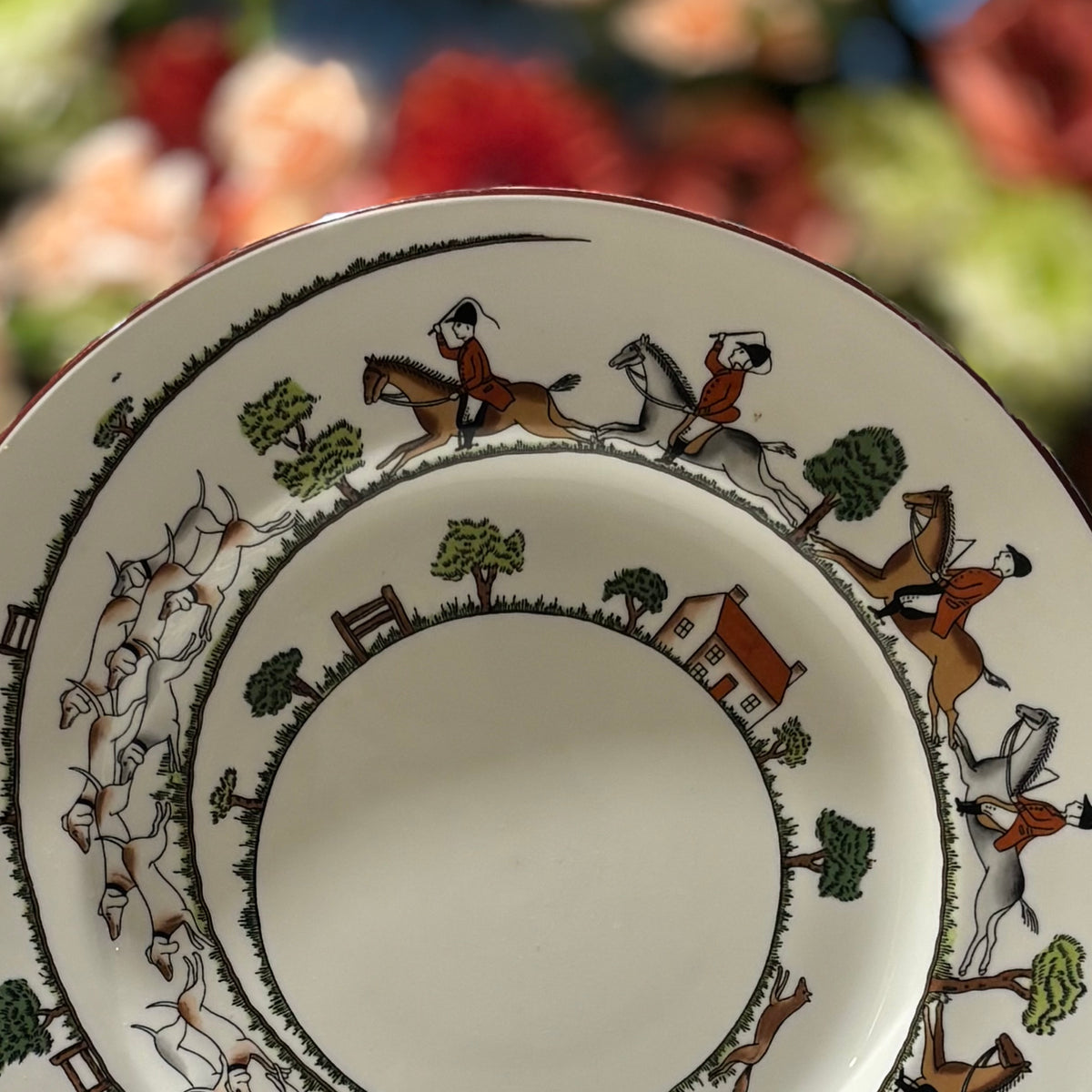 Crown Staffordshire Hunting Scene Dinner Plates 10.5" – Set of 8 – England