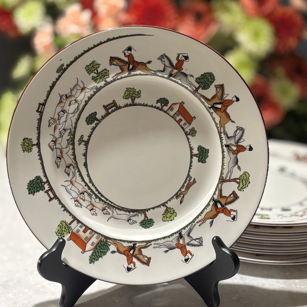 Crown Staffordshire Hunting Scene Dinner Plates 10.5" – Set of 8 – England