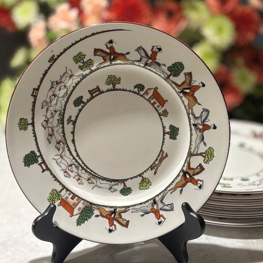 Crown Staffordshire Hunting Scene Dinner Plates 10.5" – Set of 8 – England