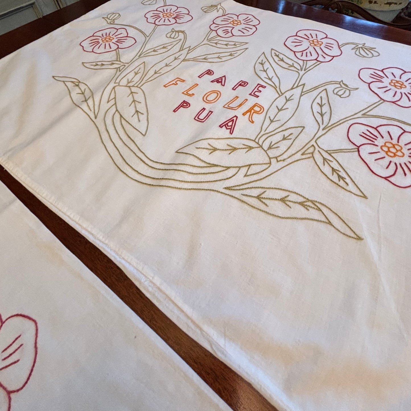 Vintage Hand-Embroidered Hawaiian Pillowcases | Set of 3 | “Aloha” & Floral Motifs | Mid-Century Textile