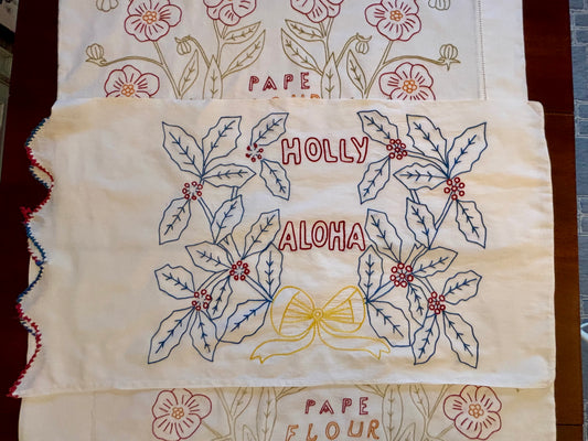 Vintage Hand-Embroidered Hawaiian Pillowcases | Set of 3 | “Aloha” & Floral Motifs | Mid-Century Textile