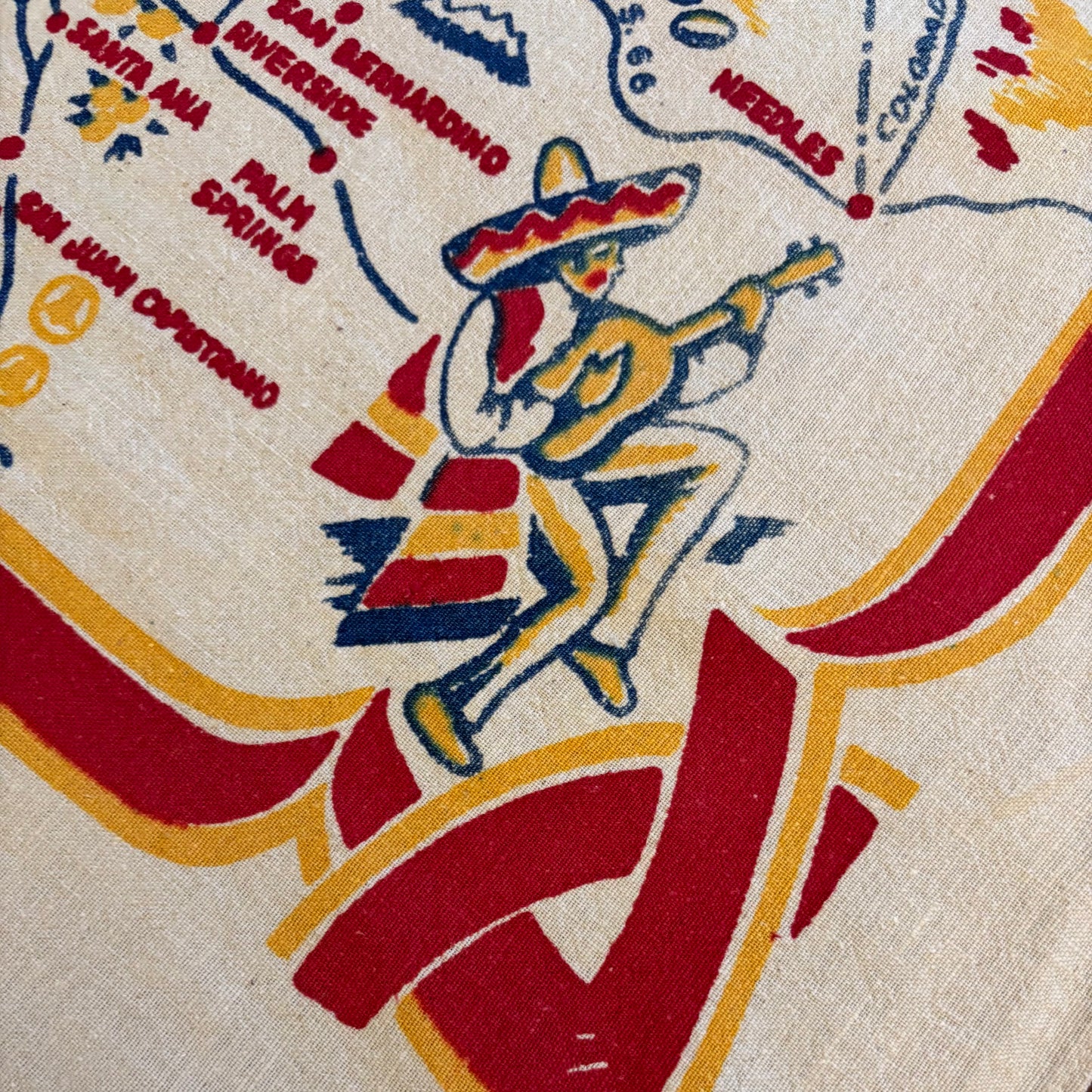 Vintage California Souvenir Linen Tablecloth | Illustrated State Map with Missions & Landmarks | Mid-Century Travel Textile