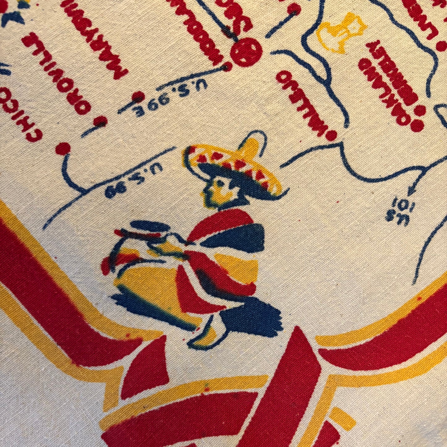 Vintage California Souvenir Linen Tablecloth | Illustrated State Map with Missions & Landmarks | Mid-Century Travel Textile
