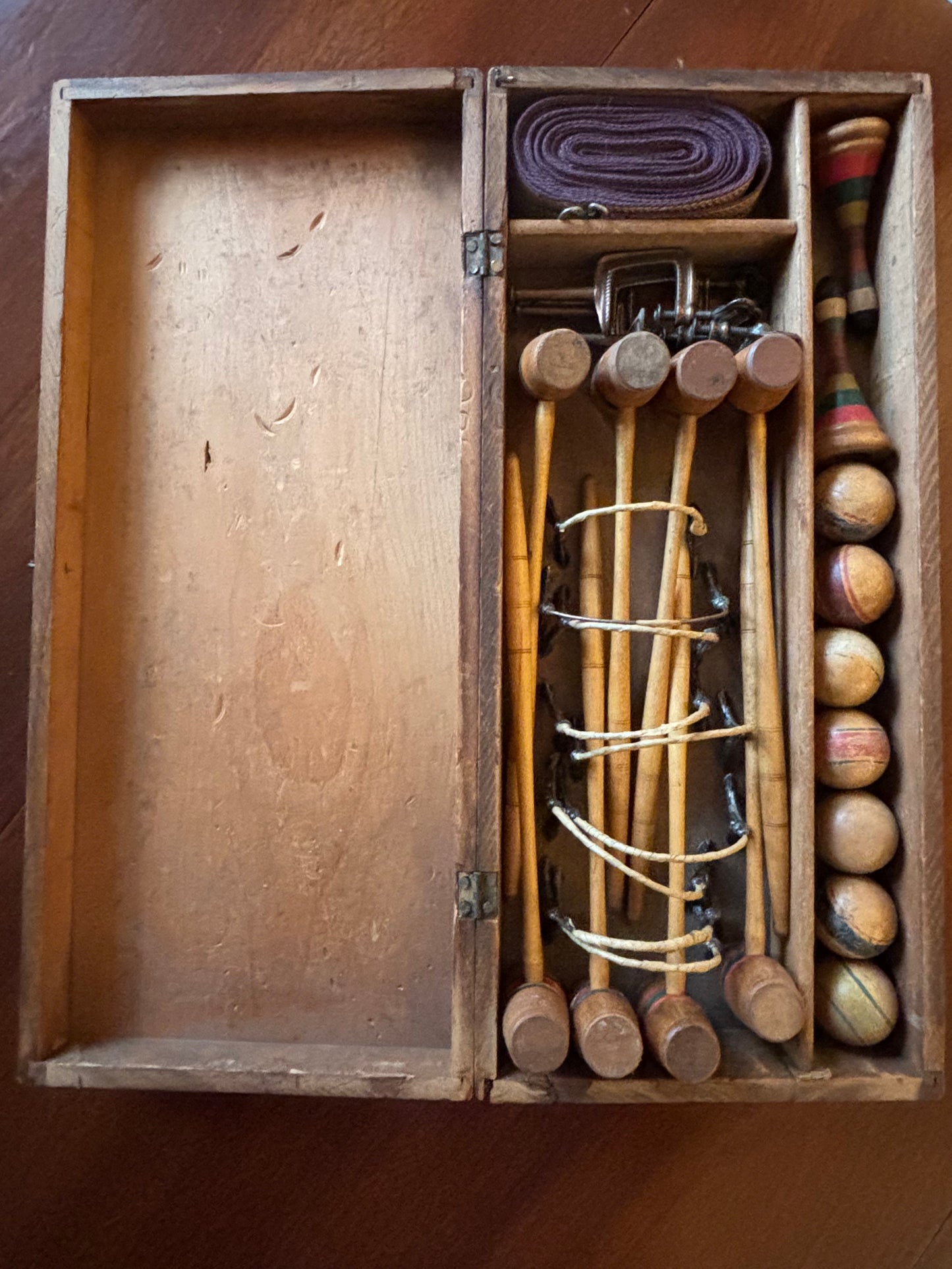 Victorian Tabletop Croquet Set in Original Wooden Box | Parlor Game | Circa 1880–1910