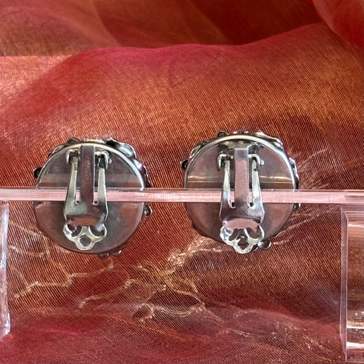Vintage Silver Tone Grape Cluster Clip Earrings | Sculptural Vine Motif | Mid-Century Statement