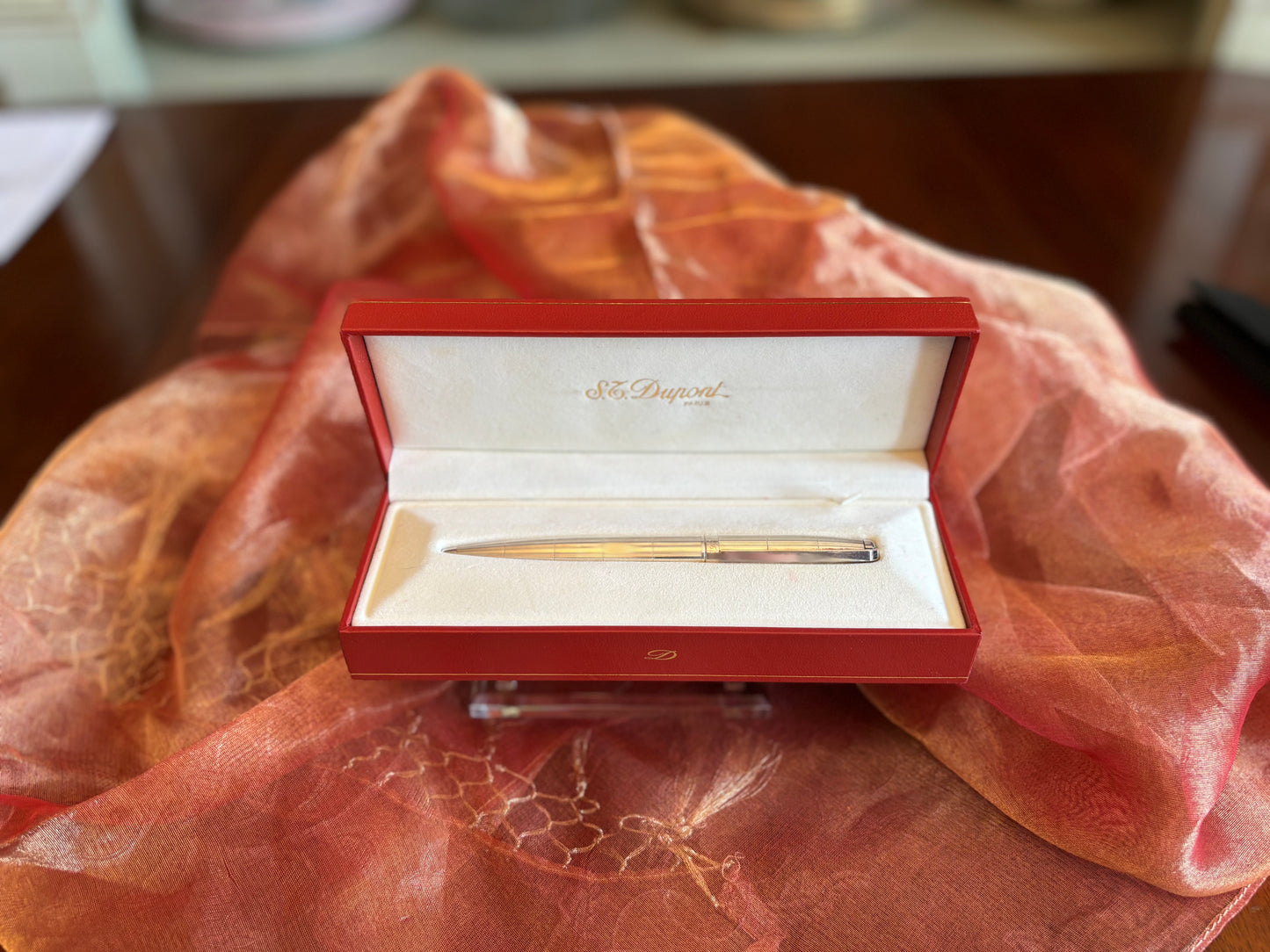 S.T. Dupont Paris 925 Sterling Silver Ballpoint Pen with Box, Papers & Factory Refill