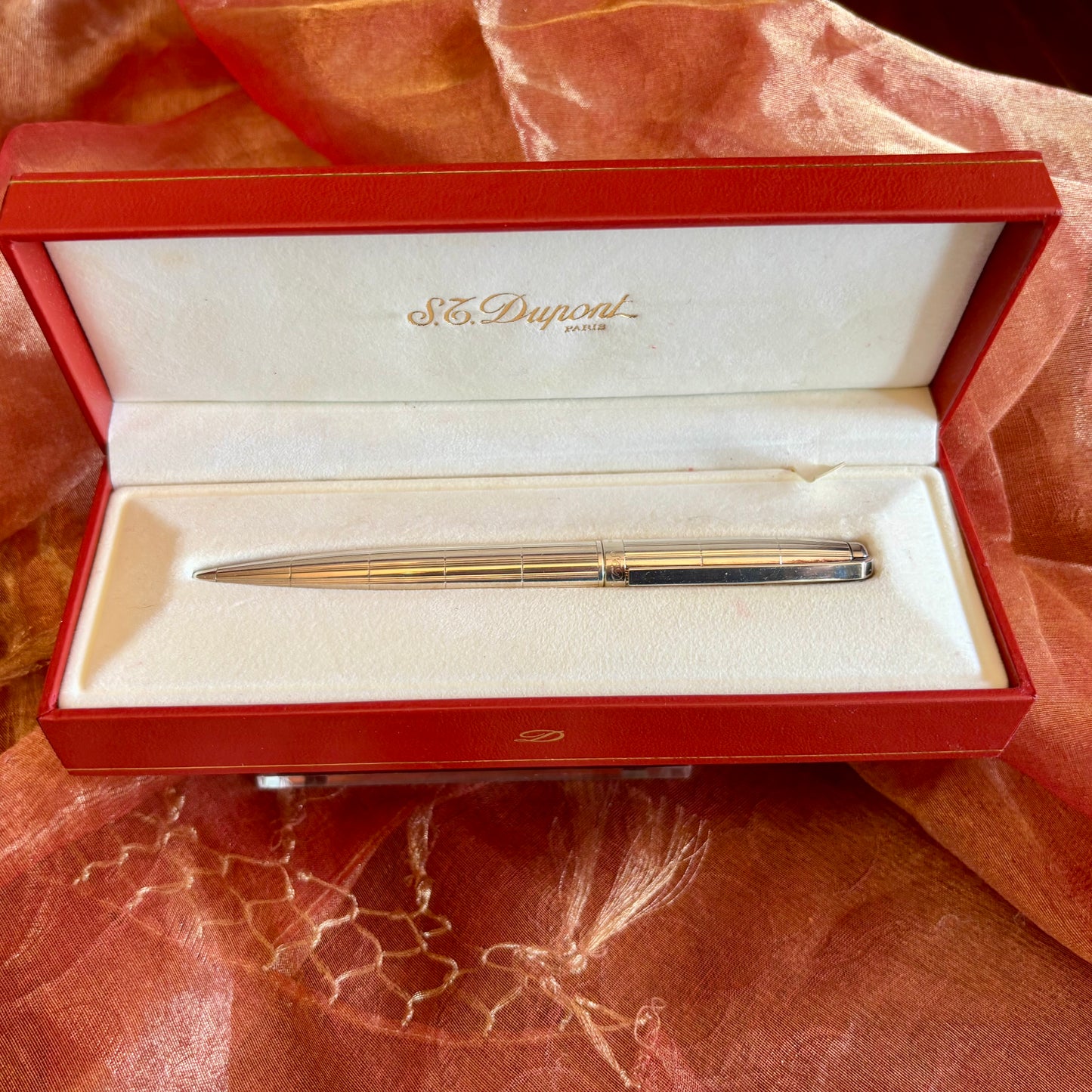 S.T. Dupont Paris 925 Sterling Silver Ballpoint Pen with Box, Papers & Factory Refill