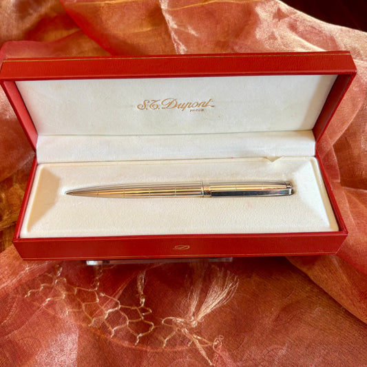 S.T. Dupont Paris 925 Sterling Silver Ballpoint Pen with Box, Papers & Factory Refill