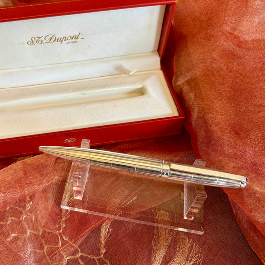 S.T. Dupont Paris 925 Sterling Silver Ballpoint Pen with Box, Papers & Factory Refill
