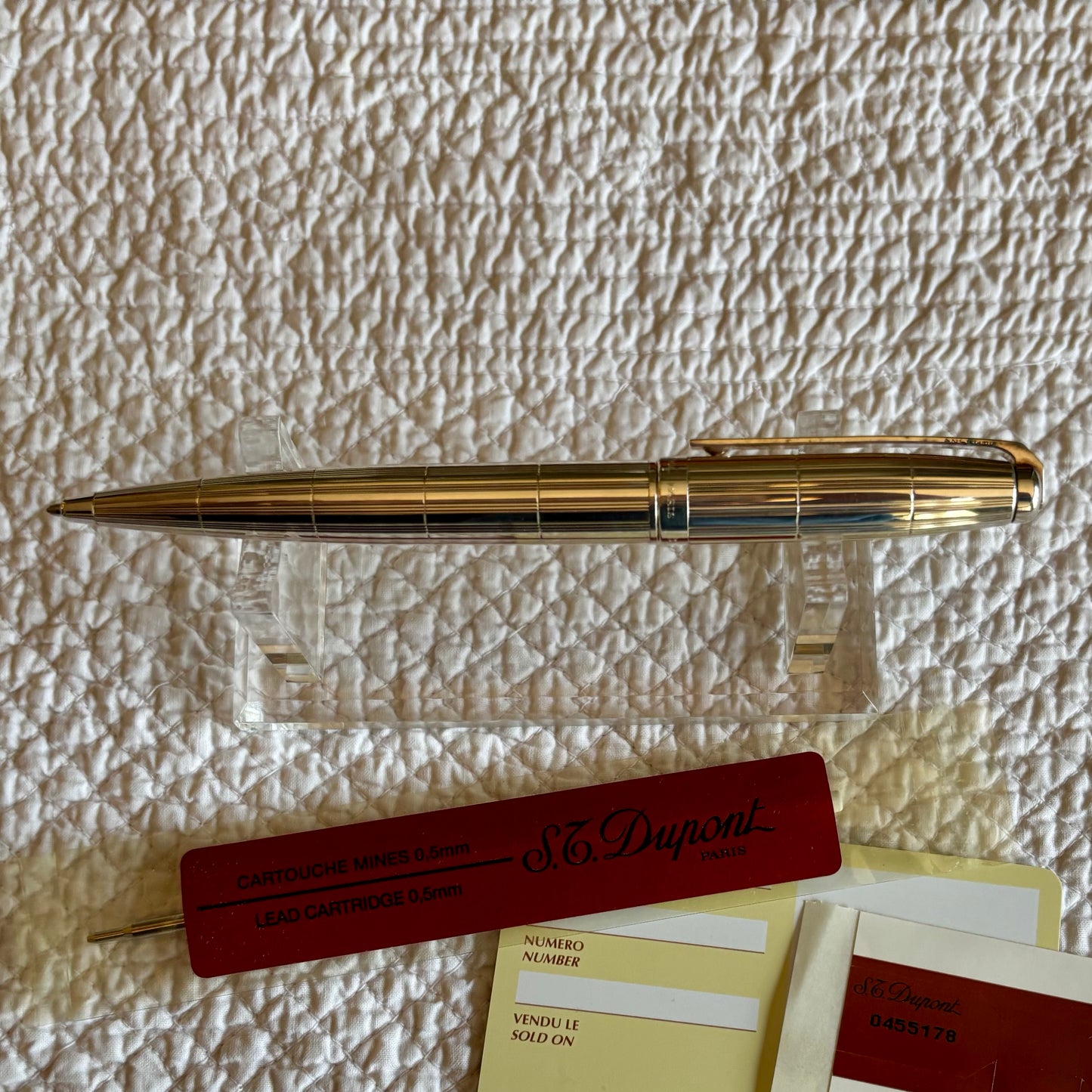 S.T. Dupont Paris 925 Sterling Silver Ballpoint Pen with Box, Papers & Factory Refill