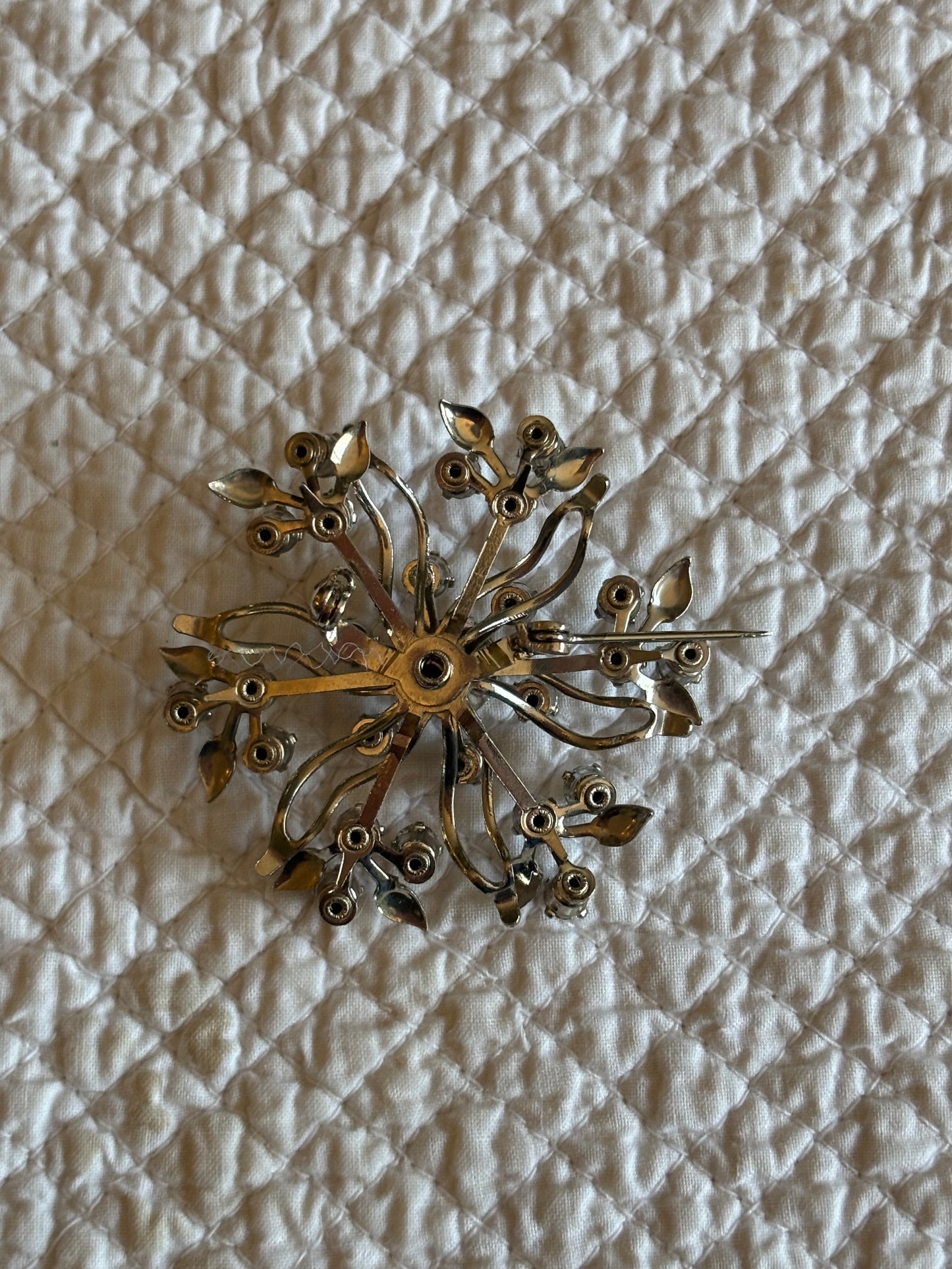 Vintage Rhinestone Spray Brooch | Silvertone Mid-Century Floral Starburst Pin