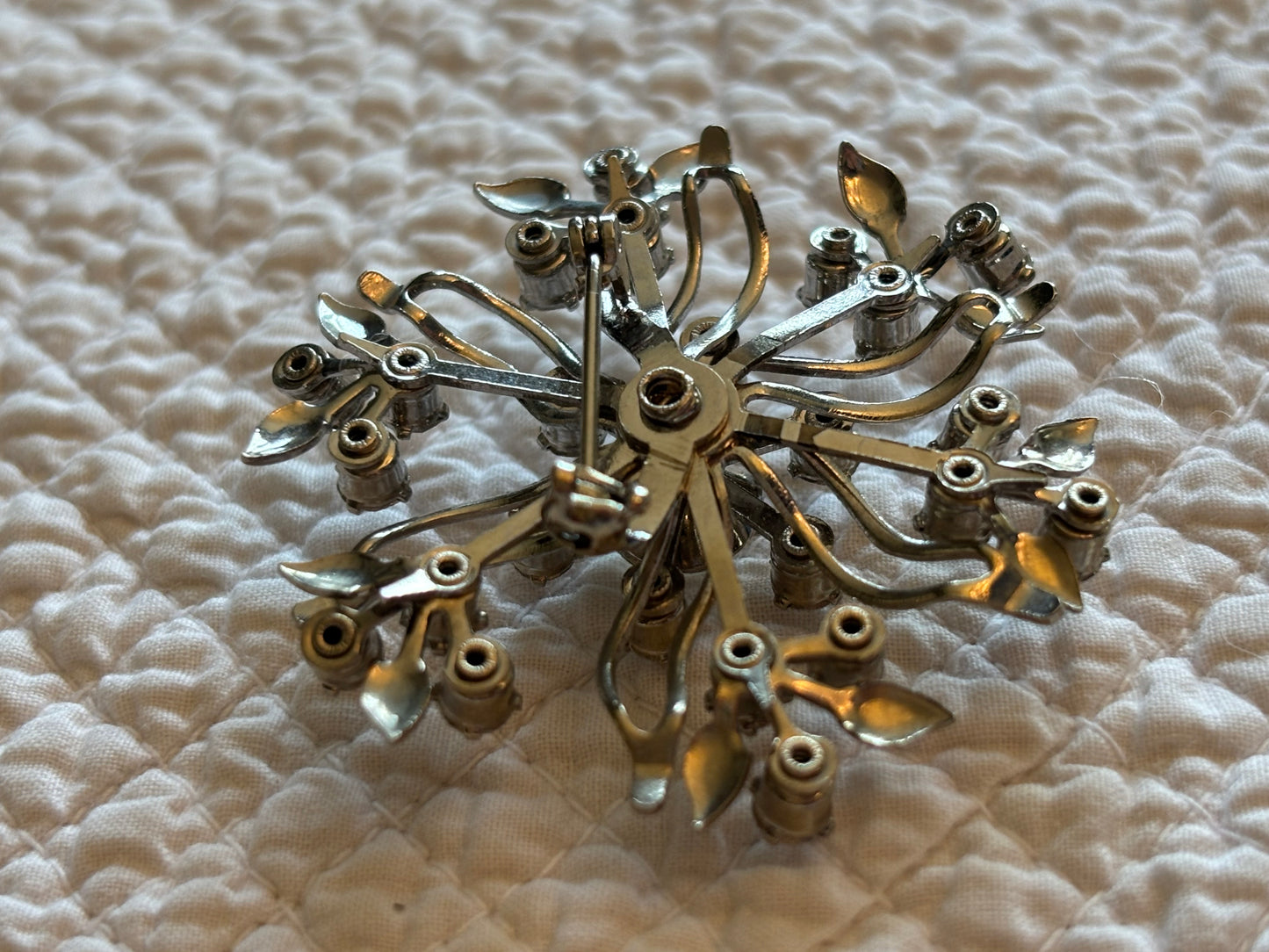 Vintage Rhinestone Spray Brooch | Silvertone Mid-Century Floral Starburst Pin