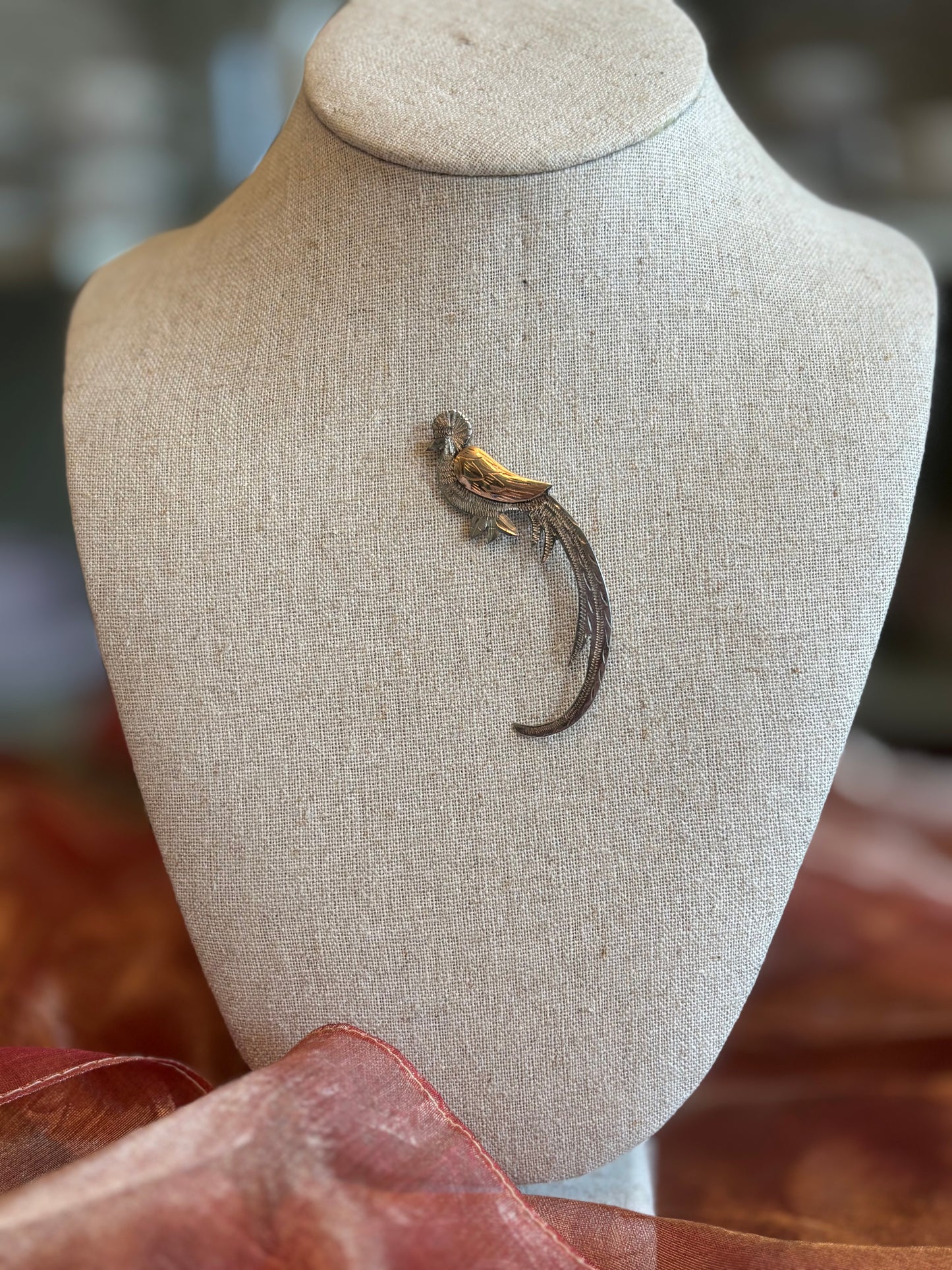 Vintage Sterling Silver Bird Brooch Pendant | Two-Tone Wing | Mid-Century |