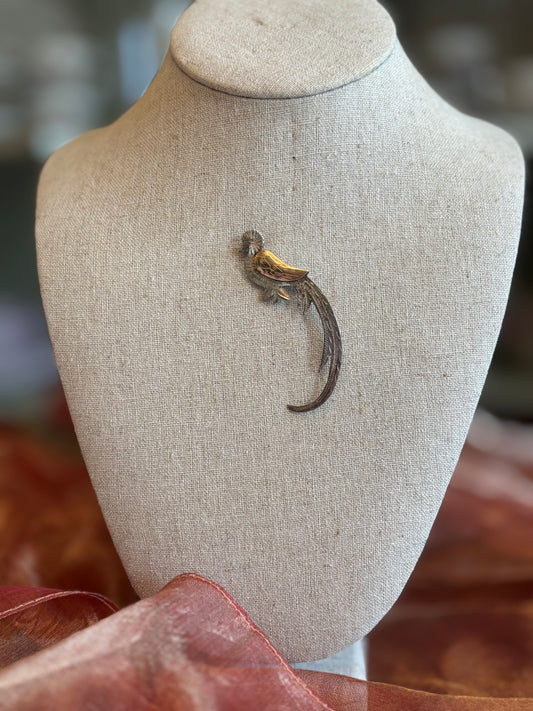 Vintage Sterling Silver Bird Brooch Pendant | Two-Tone Wing | Mid-Century |