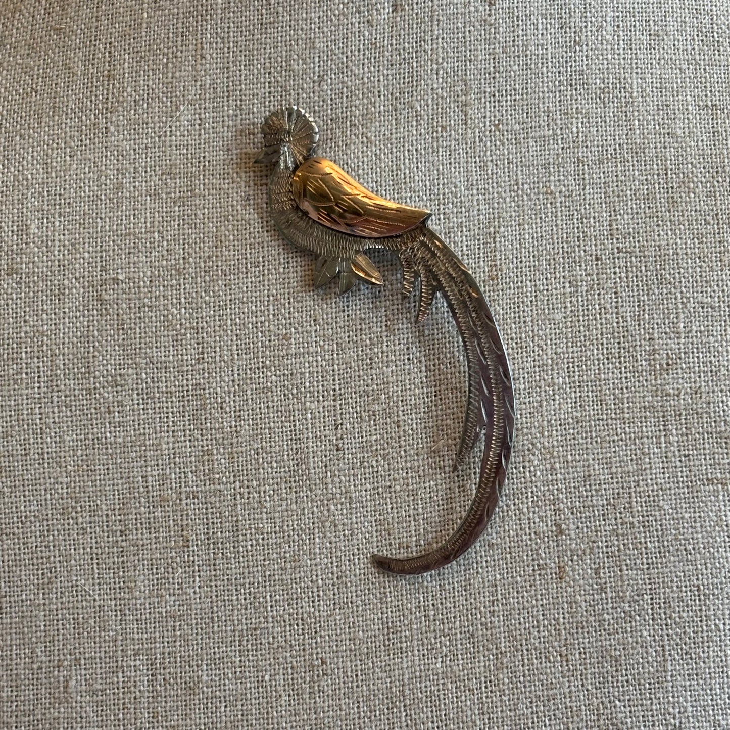 Vintage Sterling Silver Bird Brooch Pendant | Two-Tone Wing | Mid-Century |