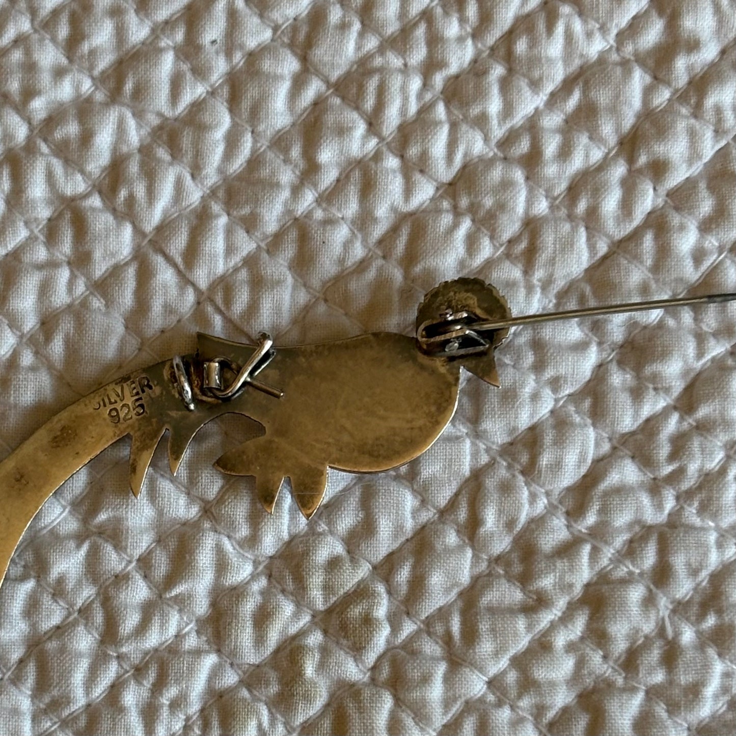 Vintage Sterling Silver Bird Brooch Pendant | Two-Tone Wing | Mid-Century |