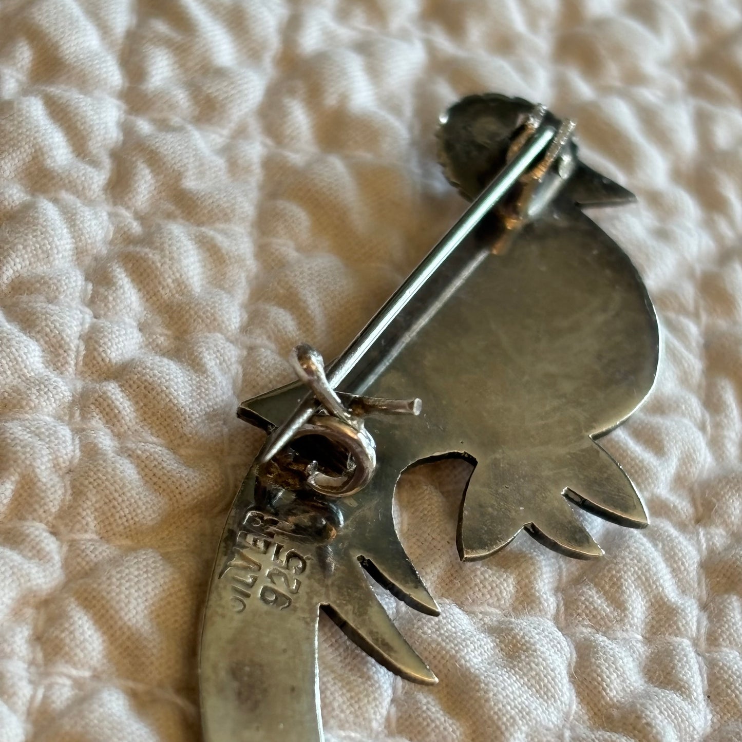 Vintage Sterling Silver Bird Brooch Pendant | Two-Tone Wing | Mid-Century |