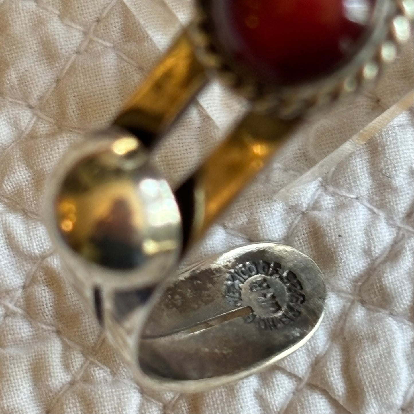 Vintage Child’s Bracelet Pair | Sterling Red Cabochon & Silver-Tone Hinged Cuff Duo